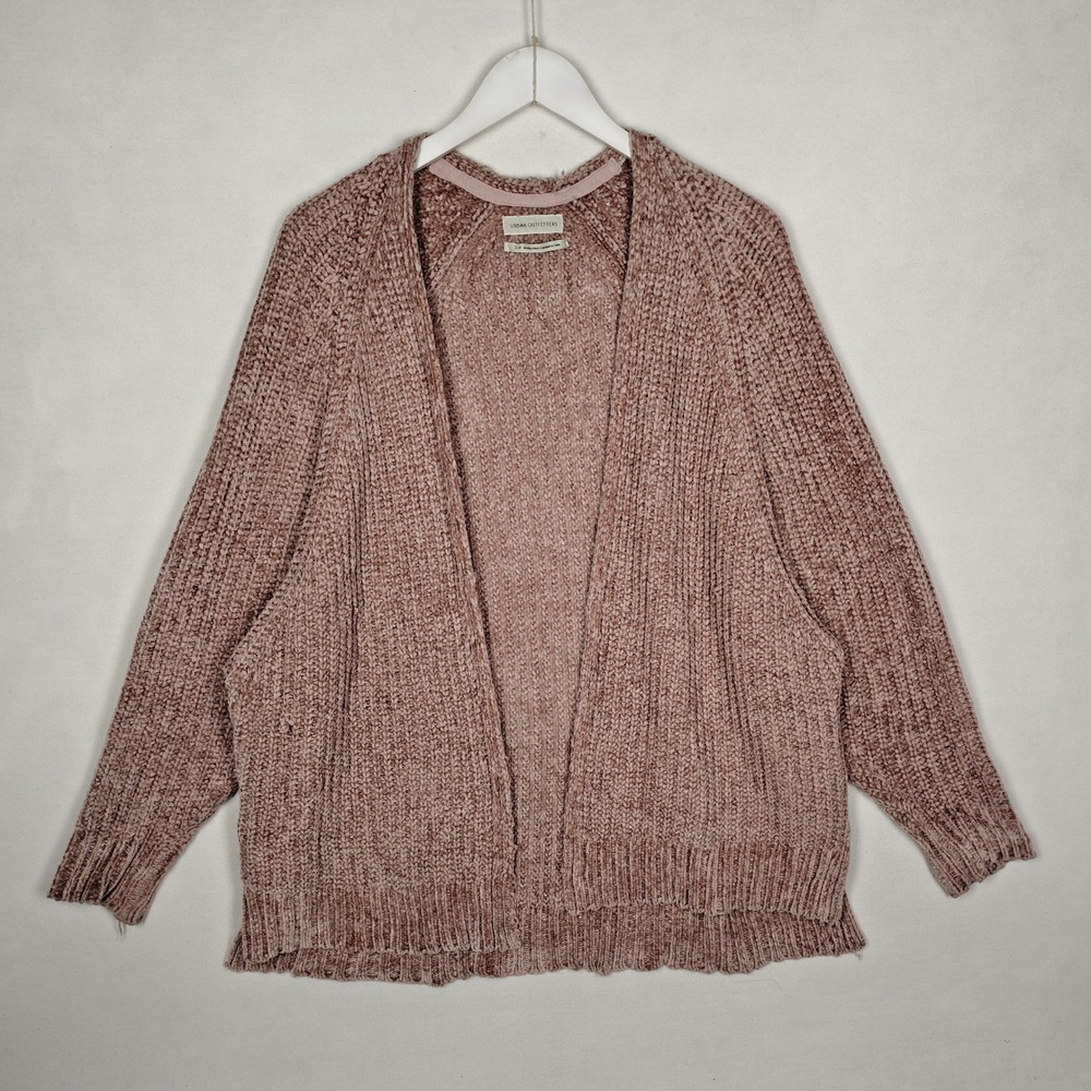 Urban Outfitters Chenille Cardigan Sweater Pink Oversized Open Front Small S